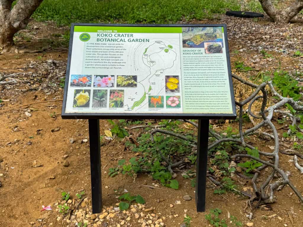 Welcome sign at the Koko Crater Garden, Oahu