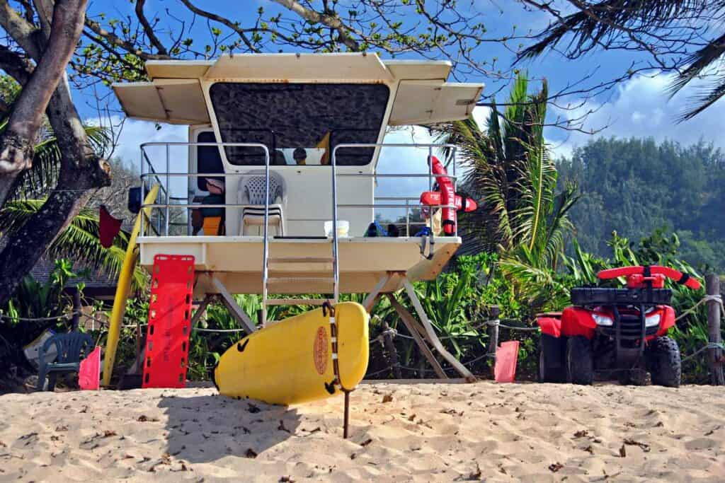 Lifeguard tower at the Banzai Pipeline and the Ehukai Beach Park, Oahu, Hawaii