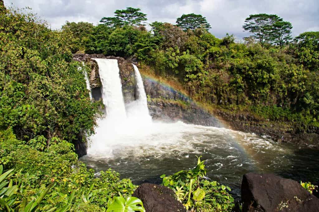 Rainbow Falls, one of the Big Island waterfalls that is easily accessible, with rainbows early morning