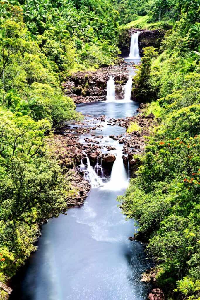 Three-tiered Umauma Falls, on private property in the Big Island of Hawaii