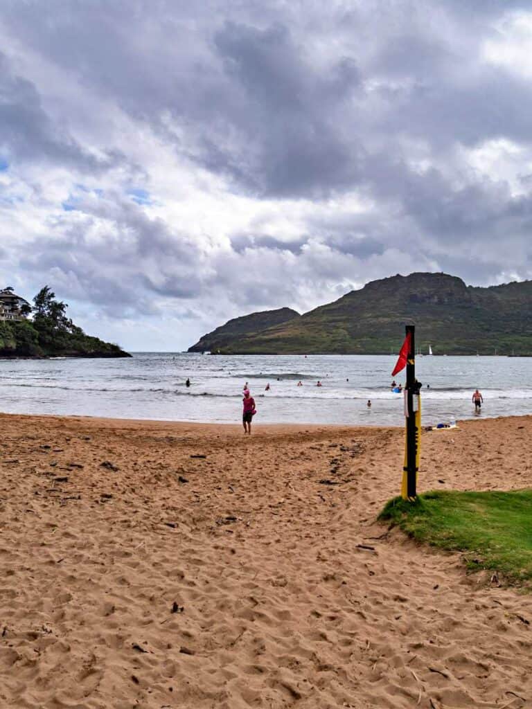 Swimming the calm, warm, shallow waters at Kalapaki Beach, Kauai